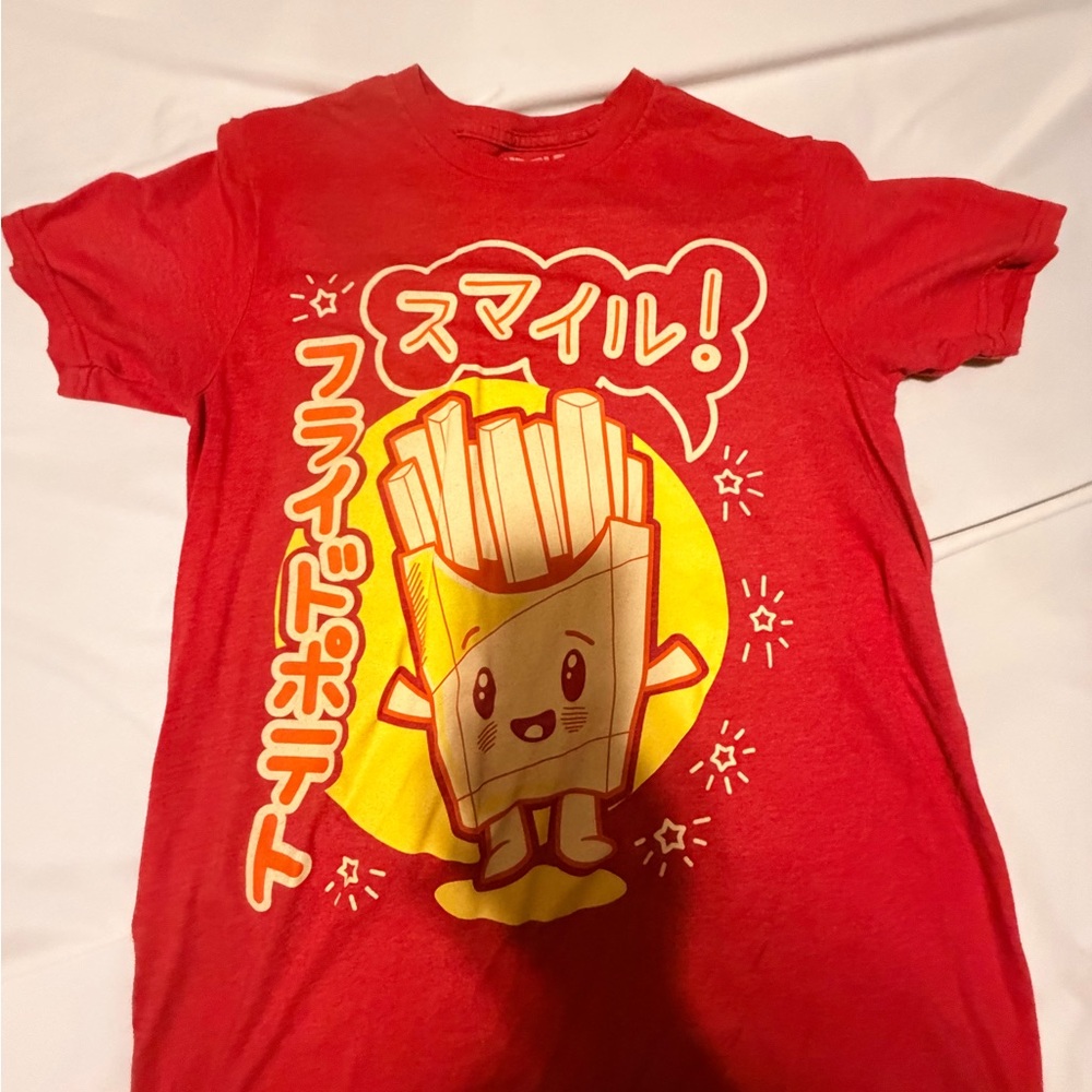 Red Women’s T-Shirt with Cute Fries Graphic